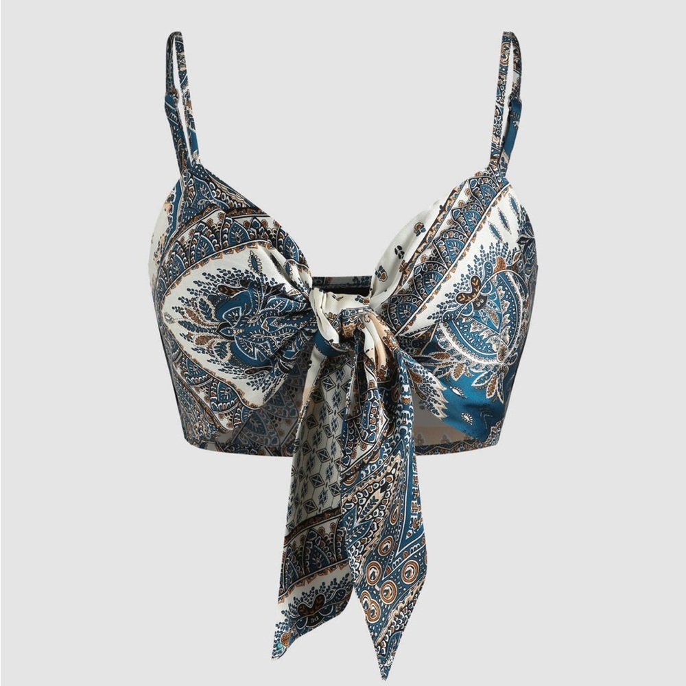 CIDER Boho Paisley Tie Front Tank Top
